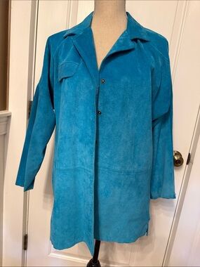 PIA RUCCI VINTAGE JACKET SHACKET TURQUOISE BLUE SUEDE COAT SIZE M
